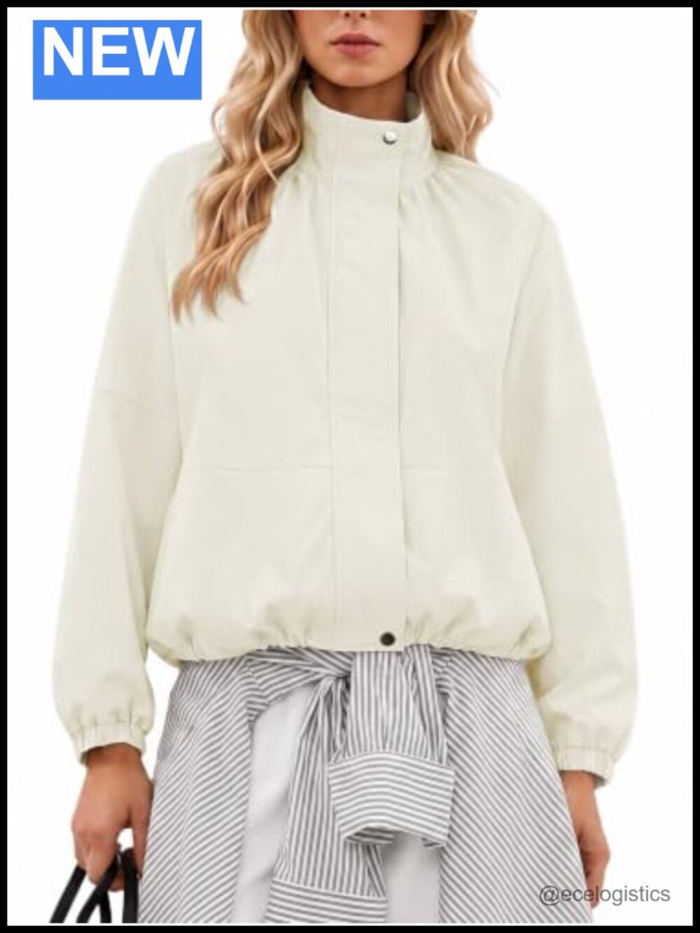 Cropped Bomber Jacket Zip Up Stand Collar Lightweight Casual Coat